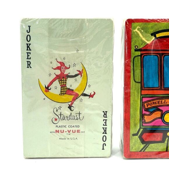 Lot/2 Vintage New Playing Cards Nu-Vue Stardust  Plastic Coated Powell & Mason - Picture 3 of 6